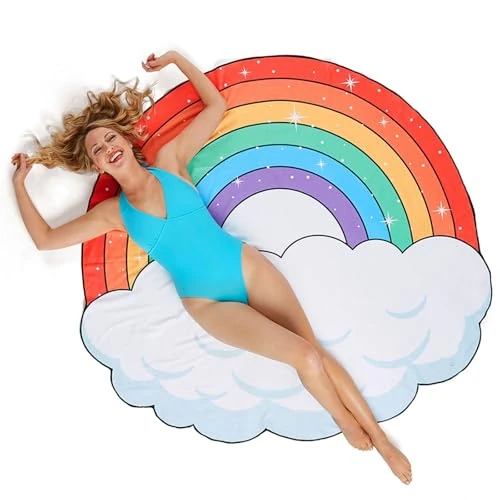 Queenshin Grote regenboog strandhanddoek, microvezel strandhanddoek, 150 x 150 cm, handdoek badhanddoek voor heren en dames, voor strand, sauna, reizen