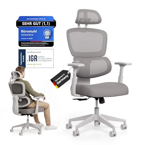 Offerta a tempo: DESKSPACE Move - Sedia Ufficio Ergonomica con Schienale e Poggiatesta Regolabili, Braccioli e Altezza Seduta Regolabili, Tessuto Traspirante, Sedia da Scrivania con Ruote, Portata 130 kg - 0.00% da 339.00 € a 339.00 €