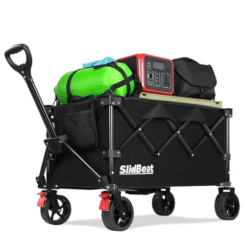 Offerta a tempo: SLIDBEAT Carrello da Campeggio Portatile 120L, Carrello Spiaggia Ruote Grandi con Maniglia Regolabile, Carrello da Giardino Pieghevole Adatto a Tutti i Terreni - 5% da 61.99 € a 58.89 €