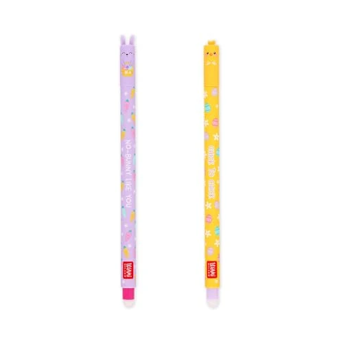 Tijdelijke aanbieding: Legami - Set van 2 uitwisbare gelstiften, paas-editie, pennen met uitwisbare warmtegevoelige inkt, roze, paars, uitwisbare pen, uitwisbaar zonder het vel te verbruiken, punt 0,7 mm van 43.37 € naar 43.37 € (0.00% korting)