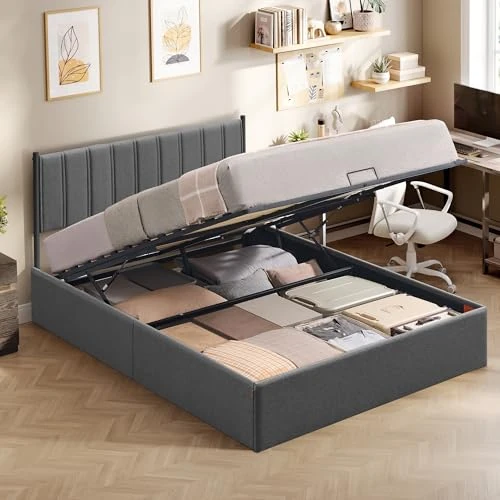 Tijdelijke aanbieding: VASAGLE Bedframe, bedframe, bed, 160 x 200 cm, inklapbare lattenbodem, onderbed, hoofdeinde, hydraulisch systeem, modern, eenvoudige montage, donkergrijs RMB615G02 van 214.99 EUR naar 214.99 EUR (korting 0%)