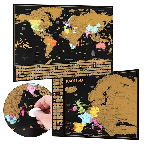 CraftWerk Weltkarte zum Rubbeln inkl. Europakarte - Landkarte als Wandposter zum Pinnen - Geschenk für Reisende und Urlauber - Scratch Map 61 x 43 cm