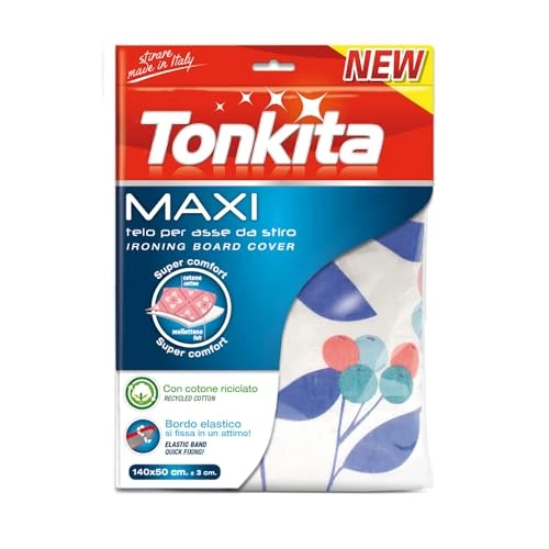 Offerta a tempo: Tonkita | Maxi Telo per ASSE da Stiro 140x50 cm, Copri ASSE in Cotone Ricilato e Morbido Mollettone, con Bordo Elastico, per Assi da Stiro Fino a 132x42 cm - Made in Italy - 51% da 12.29 € a 5.99 €