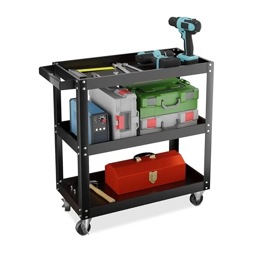 Offerta a tempo: Relaxdays Carrello Portautensili Officina, Carrellino a 3 Ripiani Porta Attrezzi Lavoro, 76x78x35 cm, max. 100 kg, Nero - 0.00% da 59.99 € a 59.99 €