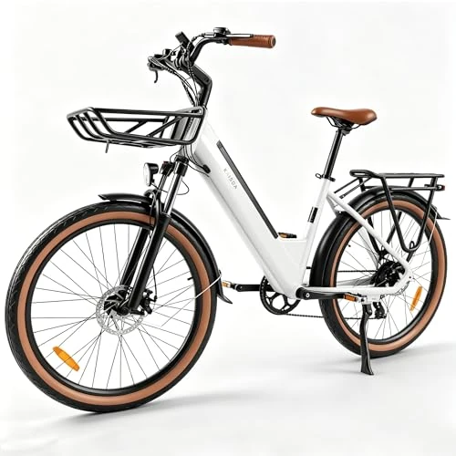 Offerta a tempo: KAISDA Bicicletta Elettrica Donna 26 Pollici con Batteria 36V 16AH Rimovibile, Motore 50NM e 7 Velocità - Bici Elettrica Leggera (27.7kg) per Città e Percorsi Urbani, Autonomia 65km,Colori Bianco - 0.00% da 839.00 € a 839.00 €