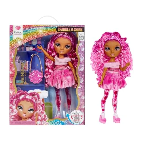 Rainbow High Sparkle & Shine Doll - Leilani - Bambola Fashion di 28 cm con Capelli Rosa e Bolle Magiche sulle Gambe, Colore, Stile, Gioco, Collezionabile, Età 4-12 Anni