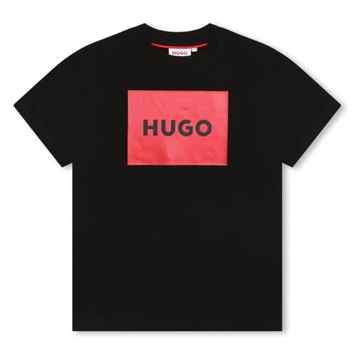Tijdelijke aanbieding: HUGO T-Shirt voor kinderen, katoen, groot logo in vak, junior, Zwart, 12 Jaren van 27.71 EUR naar 27.71 EUR (korting 0%)