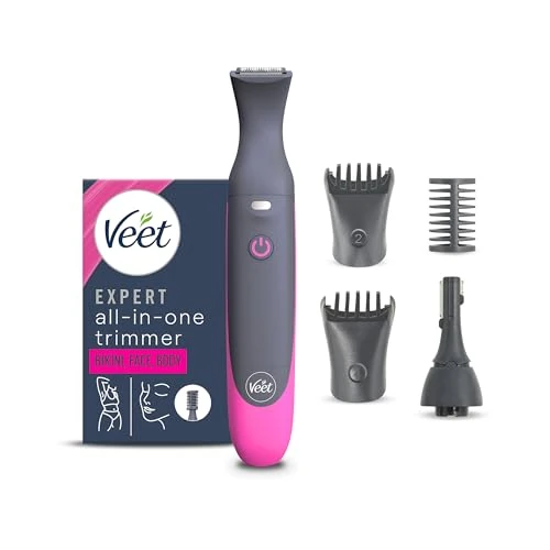Offerta a tempo: Veet Expert All-In-One Trimmer, Rasoio elettrico donna, Viso e parti intime, Epilatore elettrico donna 100% waterproof, 2 testine e 3 pettini guida, Rasatura ad alta precisione, Cordless - 28% da 34.99 € a 25.29 €