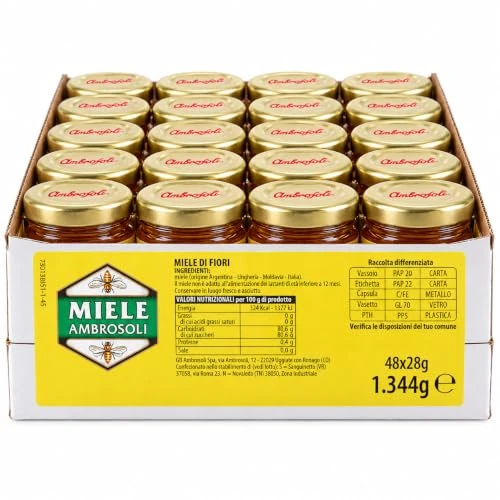Offerta a tempo: Ambrosoli Miele di Fiori Monodose, 48 Vasetti in Vetro da 28 g - 0.00% da 34.10 € a 34.10 €