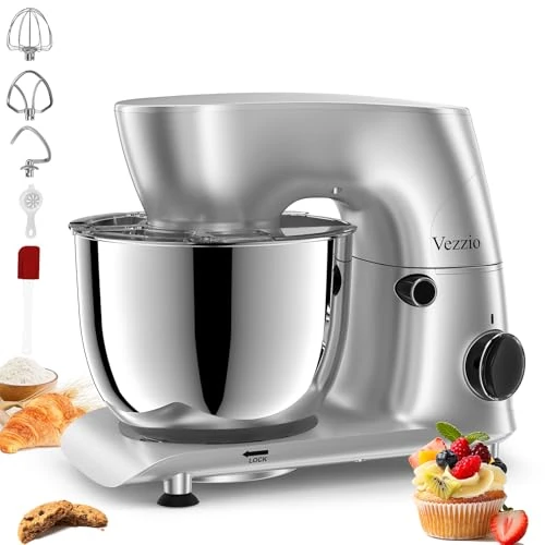 Tijdelijke aanbieding: Vezzio Blender, 5,5 kwart, 10-voudig kantelbare kop, keukenmixer met roestvrijstalen kom, kneedhaak, garde, bloemenmes (zilver) van 129.99 EUR naar 129.99 EUR (korting 0%)
