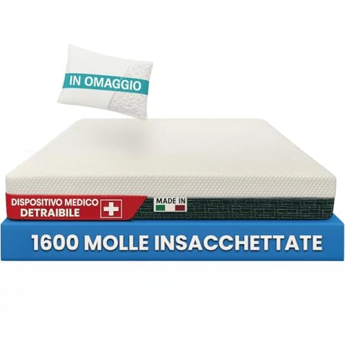 Offerta a tempo: Francegaglia® Materasso Healthy Relax 1600 Molle Insacchettate & Memory con Fascia 3D Traspirante + Cuscino in Fiocco di Memory - Altezza 25cm - Dispositivo Medico Detraibile - 120x190 - 0.00% da 291.00 € a 291.00 €