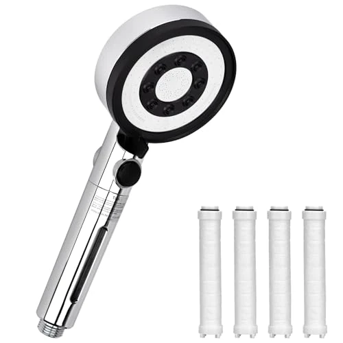 Oferta limitada: Alcachofa de ducha de alta presión con 4 filtros PP y 5 funciones de pulverización – Alcachofa de mano de ahorro de agua con práctico aspecto cromado, función de parada (sin manguera ni soporte) de 9.99 € a 9.99 € (ahorro 0.00%)
