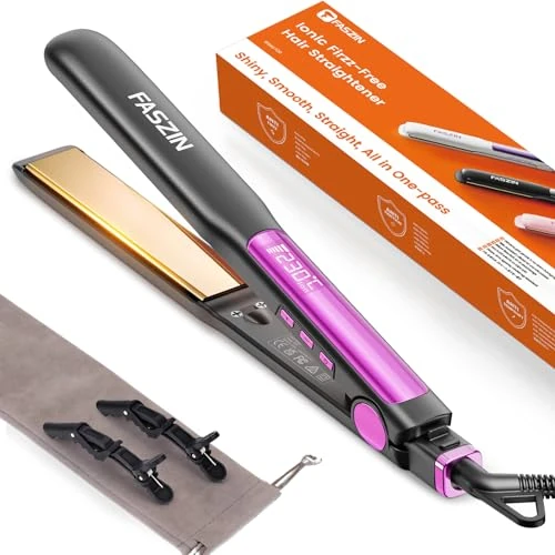 Faszin Piastra Capelli Professionale 2-In-1, Piastre Ioniche di Titanio, Riscaldamento In Soli 20 Secondi, Display LCD Chiaro, Ideale Per Capelli Lisci, Ricci e Mossi