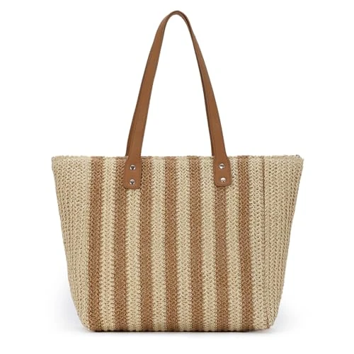Oferta limitada: HomKuch Bolsos de Paja para Mujeres - Bolsos Tejidos de Playa de Verano - Ligeros - Boho - Marrón Claro - 16.93*5.51*11.81 pulgadas de 20.99 € a 11.99 € (ahorro 43%)