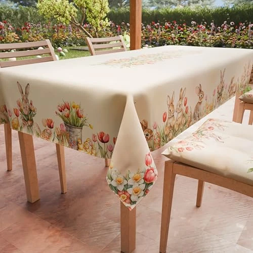 PETTI Artigiani Italiani - Stain-resistant Easter Rectangular Tablecloth Easter Kitchen Tulips Design X12 Seater (140 x 240 cm) 100% Made in Italy