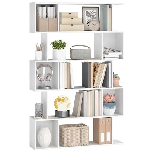 VASAGLE LBC416W01 Bookcase, 5 Tiers, 24 x 90 x 159 cm, Storage Unit with Open Compartments, for Living Room, Bedroom, Office, Cloud White