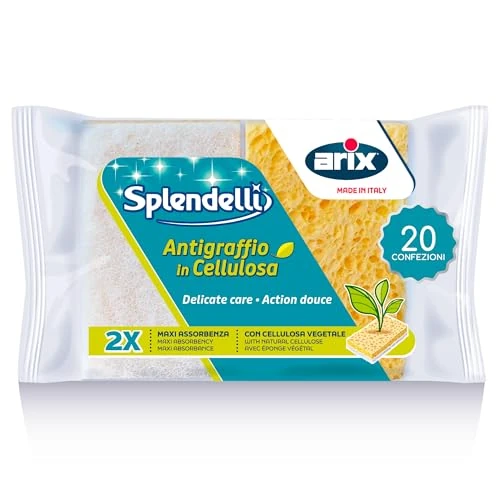 Offerta a tempo: Arix | 40 Spugne Glitty Antigraffio in Cellulosa Linea Splendelli, Spugna Cucina Delicata per pentole Antiaderenti, Vetroceramica, Tegami Smaltati, Vetro, Cristalli, 20 Confezioni, Made In Italy - 0.00% da 37.90 € a 37.90 €