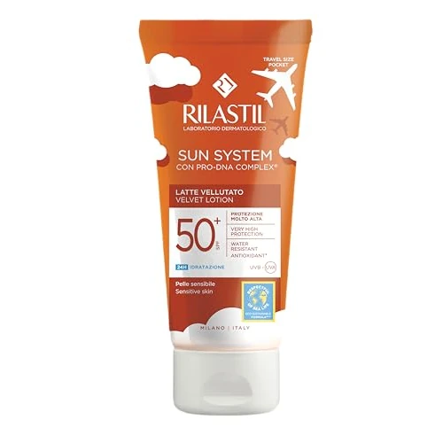 Rilastil Sun System aksamitne mleko, płynna emulsja o aksamitnej teksturze do skóry wrażliwej, wodoodporne, SPF50+, 100 ml