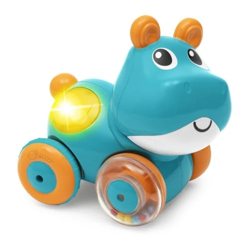 Chicco Gioco Hippo Sprint&Go, Animaletto elettronico a retrocarica, con Melodie, Suoni e Luci, Stimola Il Gattonamento, Ruote in Gomma, 6-36 m