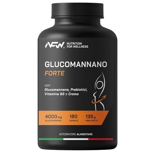 Offerta a tempo: NFW® GLUCOMANNANO FORTE 180 capsule - 4000mg Glucomannano puro, con Prebiotici, Cromo e Vitamina B3. Soppressore, Inibitore fame | Dimagrante — 16% da 25,99 € a 21,90 €