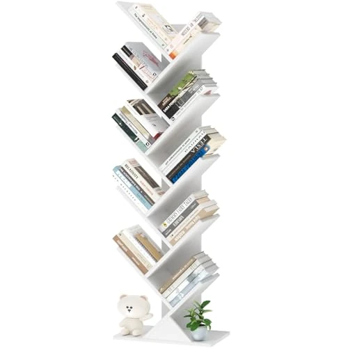 Zeitlich begrenztes Angebot: LELELINKY Kleines, schmales Bücherregal in Baumform, 10 Ablagen, Weiß von 59.99 € auf 39.99 € (33% Rabatt)