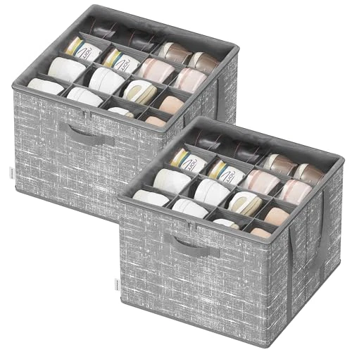 SONGMICS Organisateur de Chaussures, Lot de 2, Chacun jusqu'à 16 Paires, Boîte de Rangement pour Chaussures, Poignées, Couvercle Transparent, pour Chambre, Entrée, Armoire, Gris Jonc LSP602G01