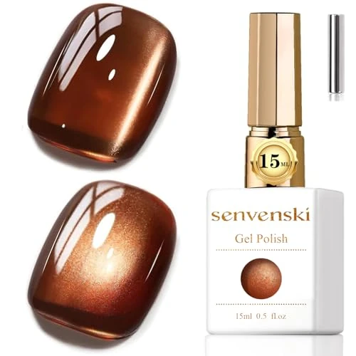 Senvenski Jelly Glass Cat Eye Gel Nail Polish with Magnet 15ML Magnetic 3D Galaxy Holographic Glitter Translucent Sheer Color Gel Polish Salon Home DIY (Dark Brown, MY1-018)