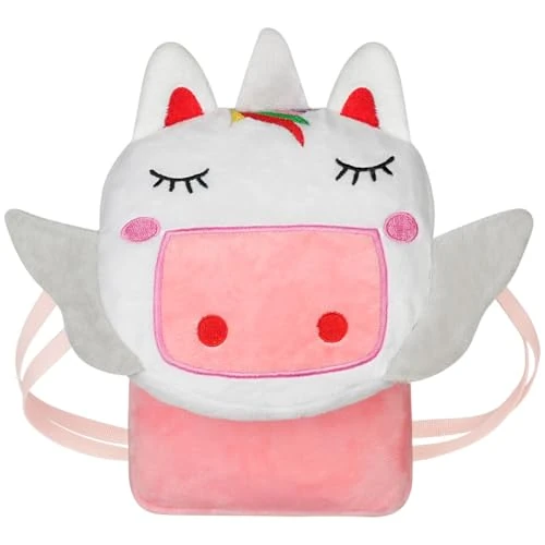 Aomig Sac à Bandoulière Licorne pour Filles, Sac à Main Licorne Réglable pour Filles, Sac à Bandoulière Mignon de Dessin Animé pour Enfants, Sac de Rangement en Peluche Douce pour la Maternelle