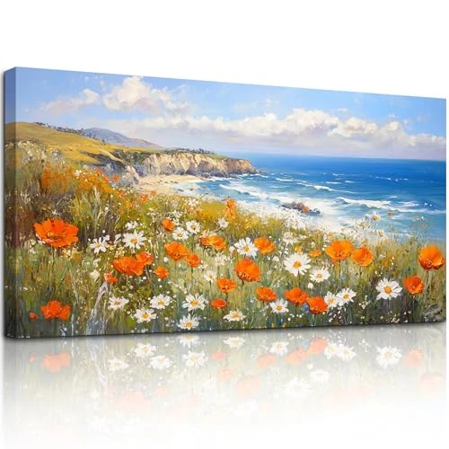 Oferta limitada: MHARTK66 Cuadros Decoracion Salon, 50x100 cm Grandes Laminas Decorativas Pared Dormitorios, Lienzos Decorativos Pared Mar Azul y Flores, Modernos Wall Art Comedor Pasillo Baño Oficina Cocina de 59.99 EUR a 37.79 EUR (ahorro 37%)