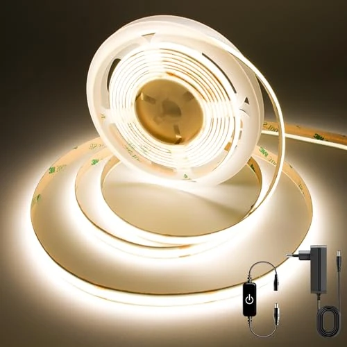 Offerta a tempo: FUIQI Striscia LED COB 3 Metri,Bianco naturale 4000K,24V LED COB con Controllo Dimmerazione Tocco,CRI90+,8mm Larghezza,con Alimentatore - Ideale per Cucina,Camera da Letto e Sfondo Televisivo - 22% da 21.99 € a 17.14 €