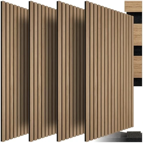tectake® 3D Akustikpaneele 120 x 60 x 2,1 cm, Holz Optik Paneele, Wandpaneele in Holzoptik als Schallabsorber, Panels für Wohnzimmer, Küche, Wandverkleidung, Schallschutz - Eiche, 4er Set