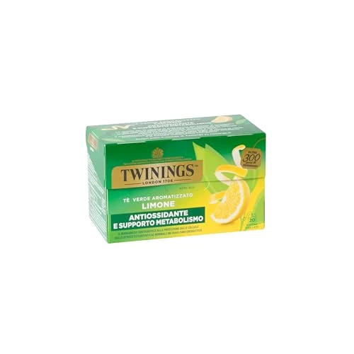 Twinings, Tè Verde Aromatizzato al Limone, Azione Antiossidante e Supporto Metabolismo, Gusto Rinfrescante, Infusi e Tisane, 1 Confezione da 20 Filtri
