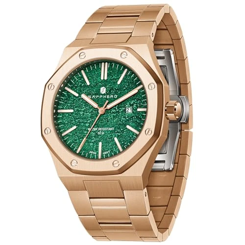 SAPPHERO Watch for Men Waterproof Stainless Steel Mens Watch UK Octagonal Watches Man Japanese Quartz Movement Business Casual Date Luminous Function