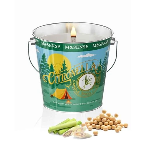 M&SENSE Citronella Peppermint Large Scented Candles Outdoor for Family Home Long Burning 550g 110H Summer Mint Soy Candles for Outside Patio Camping BBQ Organic Non Toxic Candle for Friend