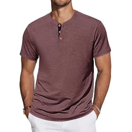 Oferta limitada: TARAINYA Camisetas Henley Hombre Algodón Manga Corta T-Shirt con Bolsillo para Verano Rojo XL de 25.98 € a 19.99 € (ahorro 23%)