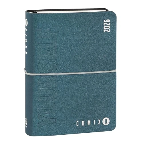 COMIX U YOURSELF - Agenda Giornaliera Mini 2025-2026, Diario 16 Mesi, con Copertina Morbida Termovirante, Elastico e 448 Pagine, ideale per la scuola e l'università 11x15.3 cm, Blu