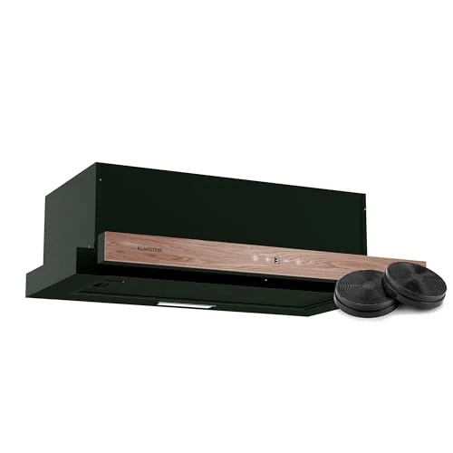 Klarstein ZenFusion Hotte Aspirante, 60cm Hotte Cuisine avec Commande Tactile, Débit 400 m³/h, Énergie Classe A, Extracteur Télescopique, LED Silencieux, Filtre à Charbon Actif, Noir