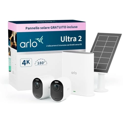 Offre limitée : Arlo Ultra 2 4K avec SmartHub plus Panneau Solaire Offert, Camera Video Surveillance WiFi Exterieures Sans Fil, Vision Nocturne Couleur, Compatible Alexa, Essai Arlo Secure Inclus, Pack de 2 Cameras de 699.99 EUR à 279.99 EUR (remise 60%)