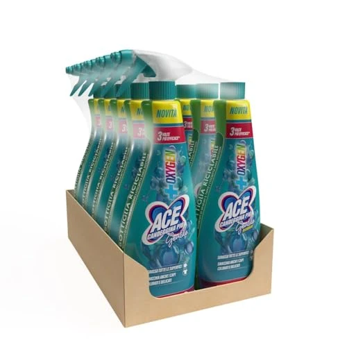 Offerta a tempo: ACE Candeggina Più Gentile Spray +OXYGEN – Spray Igienizzante Sgrassante, Rimuove Macchie da Capi Colorati e Delicati e Sporco Ostinato, Pulizia Rapida per Casa, Cucina e Bucato, Confezione 10 flaconi - 31% da 28.90 € a 19.90 €