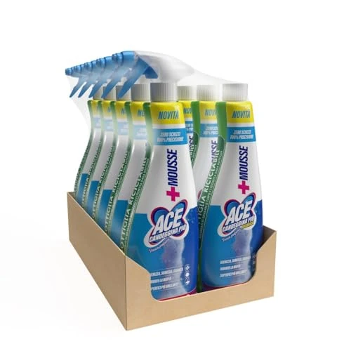 ACE Candeggina Più Spray+Mousse Fresco Profumo – Spray Igienizzante e Sgrassante per Superfici Casa e Bucato Bianco, Rimuove Germi, Batteri, Macchie di Muffa, Pulizia Profonda, Confezione 10 flaconi