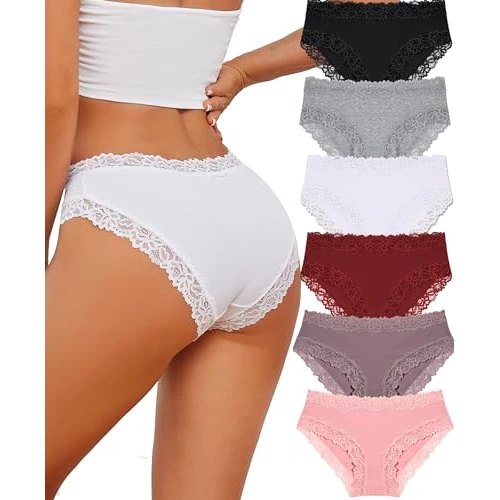 Offerta a tempo: ALL OF SHE 6 Pezzi di Biancheria Intima da Donna in Cotone Brasiliano, Slip in Pizzo Morbido Hipster Sexy Panties Mutande da Donna morbide, Taglie Confezione,XXL - 22% da 22.99 € a 18.04 €