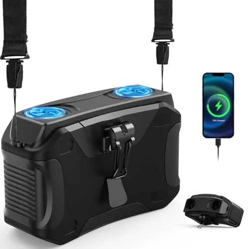 XTTANK Ventilateur de Ceinture à Clip Rechargeable 20000mAh, Double Ventilation, 5 Vitesses, Housse en Silicone, Clip en Acier au Manganèse, Camping Ventilateur à Pince pour Camping/Randonnée/Bureau