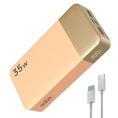 Nobis Power Bank, 20000mAh Chargeur Portable, 35W USB C in & Out Charge Rapide, Batterie Externe 4 Ports avec Affichage numérique LED, Compatible avec MacBook, Phone 15 14 13 Pro S23 (Orange)