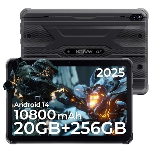HOTWAV R10 Pro Rugged Tablet 2025-20GB + 256GB/TF 1TB Android 14 Tablet, 10.1inch HD+ Waterproof Tablets, 10800mAh Battery, 13MP+5MP Camera, Octa-Core/Dual SIM 4G/WLAN 5/IP68&IP69K/Face ID/GPS/OTG