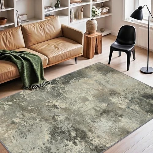 GENIMO Rug Living Room Abstract Washable Rug Short Pile Non-Slip Rugs for Bedroom Dining Room Weathered Sage 200 x 290 cm