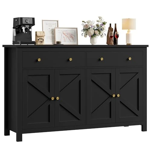 Limitiertes Angebot: FirFurd Sideboard schwarz 140cm Breit Küchenschrank mit Arbeitsplatte Buffetschrank mit 2 Schubladen 4 Türen Küchenbuffet mit verstellbaren Ablagen für Wohnzimmer Küche Esszimmer 140x40x89 cm von 199.99 EUR auf 199.99 EUR (Spare 0%)