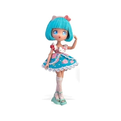 Tijdelijke aanbieding: 4SF Hello Kitty Manga Doll Pretty Pink, Japanse modepop met modieuze manga-outfits, 19,5 cm groot figuur met 15 gewrichtspunten, blauw haar, accessoires, beroemd (HKTF0300) van 19.32 EUR naar 11.98 EUR (korting 38%)