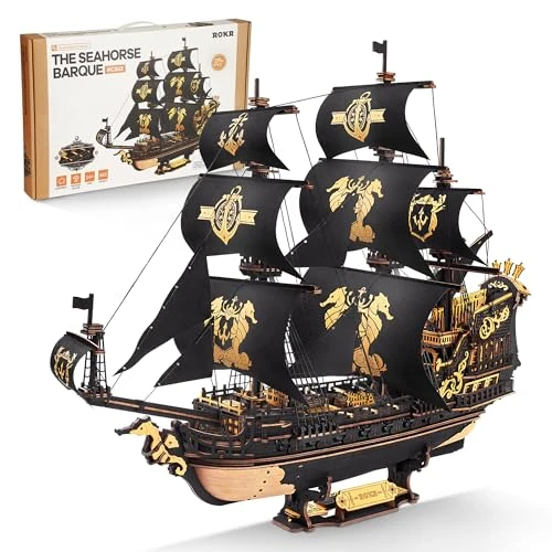 Offerta a tempo: ROKR Kit di Modelli di Barche in Legno Con Puzzle 3D per Adulti, Barca a Vela Fai Da Te Meccanica, Kit di Modelli per Adulti, The Seahorse Barque MCB02 - 20% da 54.99 € a 43.99 €
