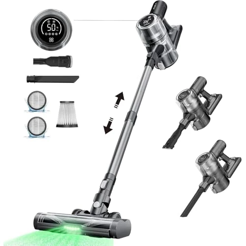 Proscenic Draadloze stofzuiger, krachtig, 550 W/45 kPA, draadloos, met oled-touchscreen en anti-klitborstel, afneembare accu, voor vloeren/tapijten/haren