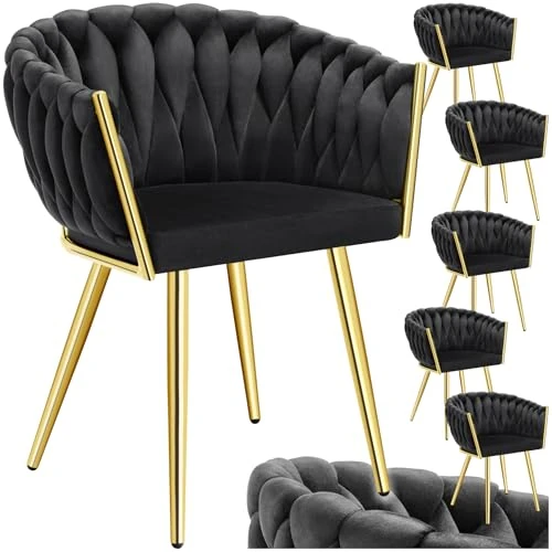 Offerta a tempo: TecTake® Set di 6 Sedie da Pranzo con Braccioli, Sedie Soggiorno in Velluto Extra Fine, Design Elegante a Nodo, Poltrone Velluto con Morbida Imbottitura, Sedie per Sala da Pranzo Versatili - Nero/Oro - 12% da 489.79 € a 429.79 €